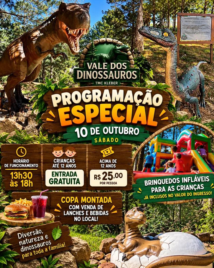 🦖✨ UM FIM DE SEMANA ESPECIAL NO VALE DOS DINOSSAUROS! 🌿 Prepare a família, porque nos dias 10, 11 e 12 de ou…